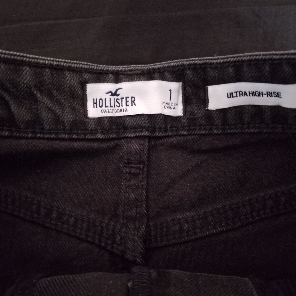 Hollister High Rise Distressed Jean Skirt, Size 1, Waist 25, Black Wash Frayed - Picture 3 of 7